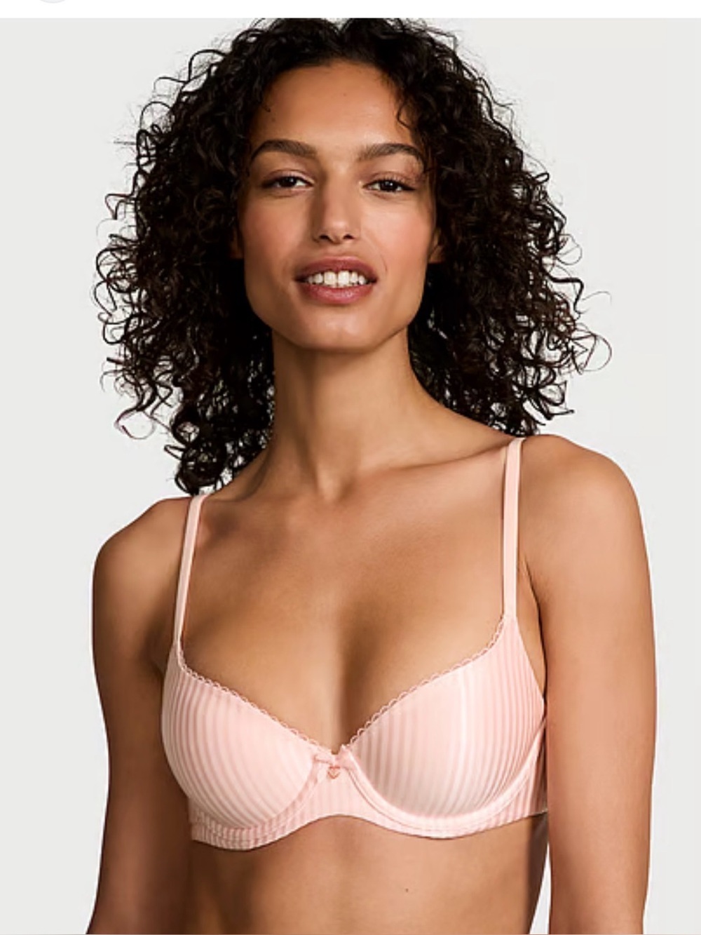 Victoria's Secret sz 34b pink white striped body by Victoria lined demi bra